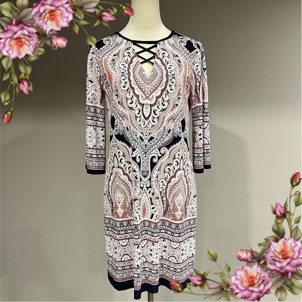 Roz & Ali long sleeves‎ paisley print stretchy mini dress size 6